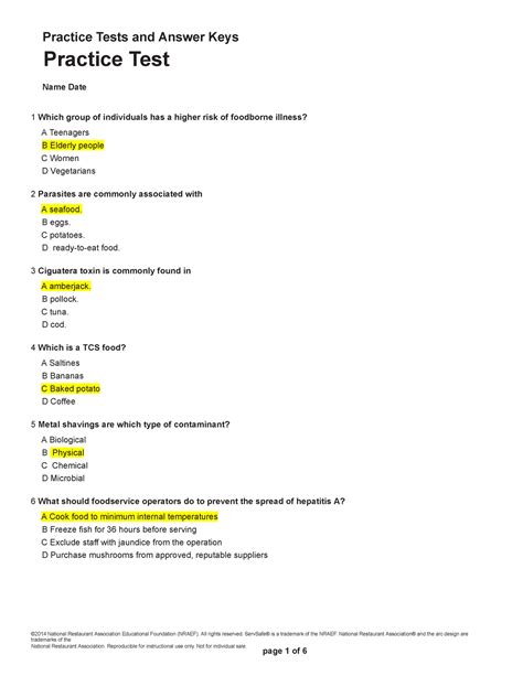 servsafe practice test answer key|servsafe practice test and answer key 2022.